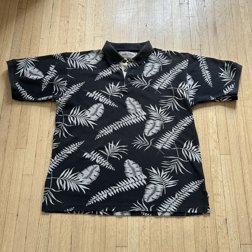 Palm Island  Polo Shirt Hawaiian Palm Leaf Men Sz M